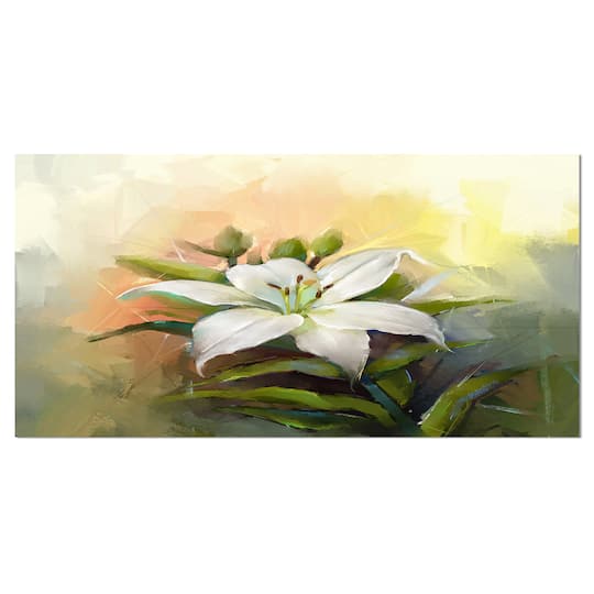 Designart - White Lily Flower Oil Painting